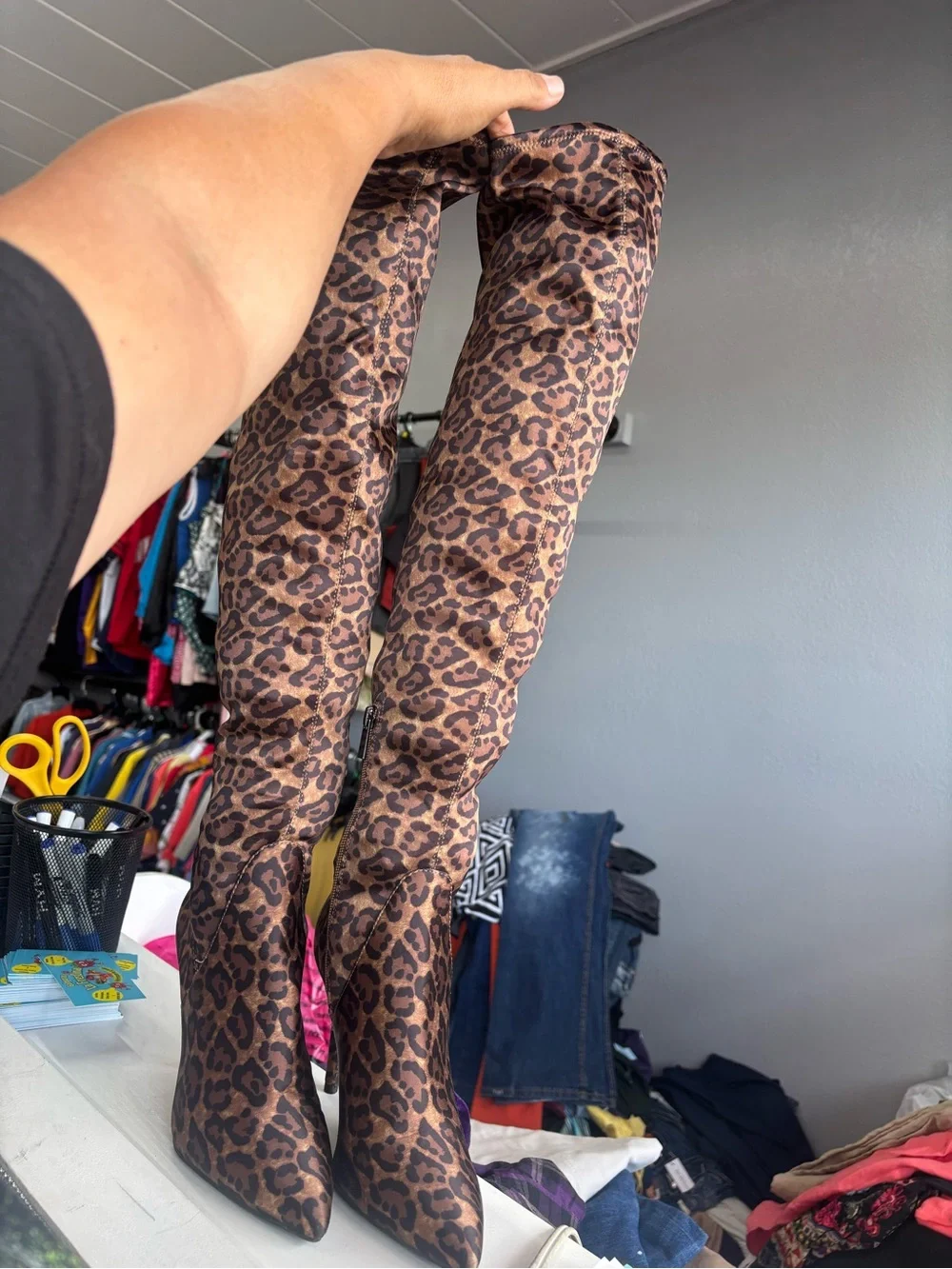 Jessica Simpson Leopard-Print Over-the-Knee Boots in Brown